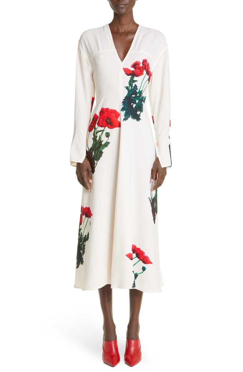 Victoria Beckham Poppy Print Long Sleeve Cady Maxi Dress, Main, color,