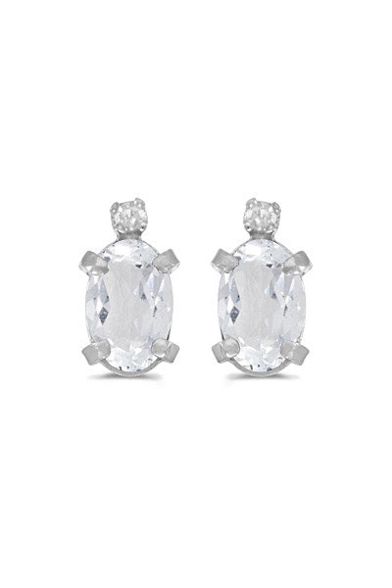 Oval Studs Earrings 14k, Main, color, white topaz