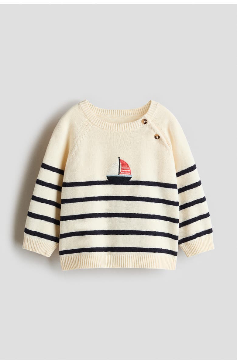 H&M Cotton knit sweater, Alternate, color, Light Beige/Sailboat