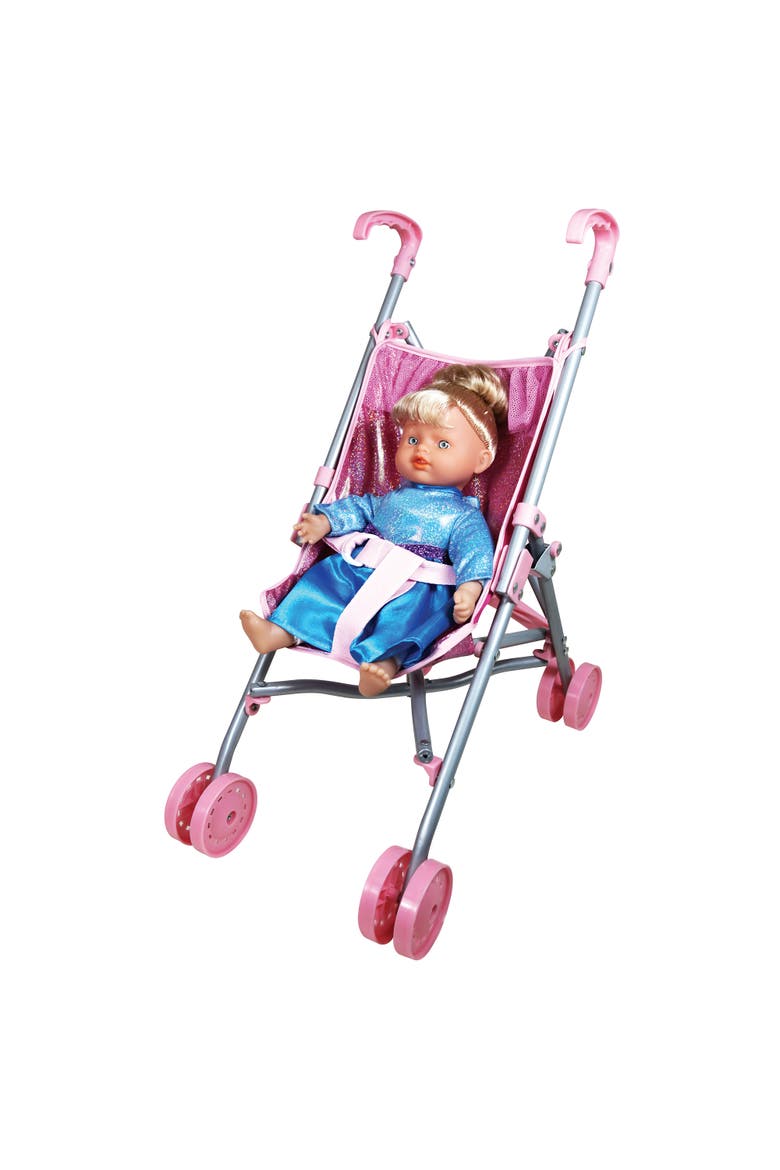 Doll Stroller Set 12 Inch Princess Ella Doll Blue Gown, Main, color, Multicolored