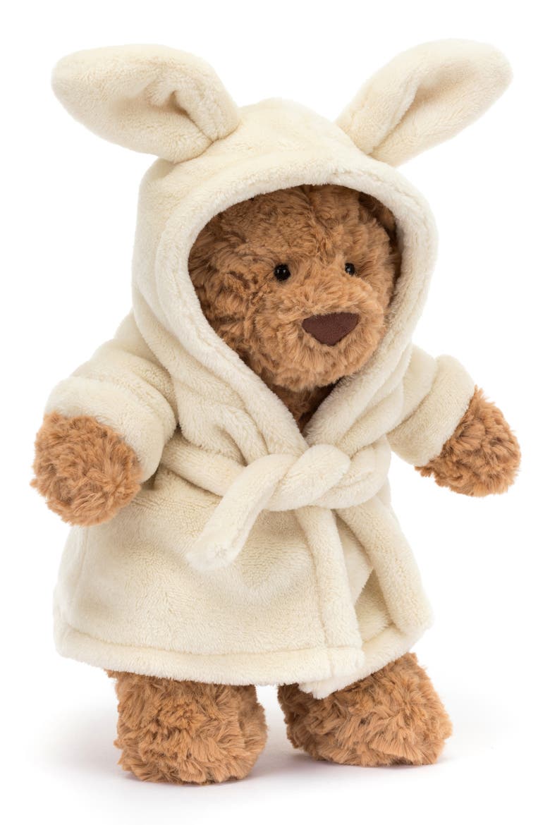 Bartholomew Bear Bathrobe Stuffed Animal, Alternate, color, BROWN