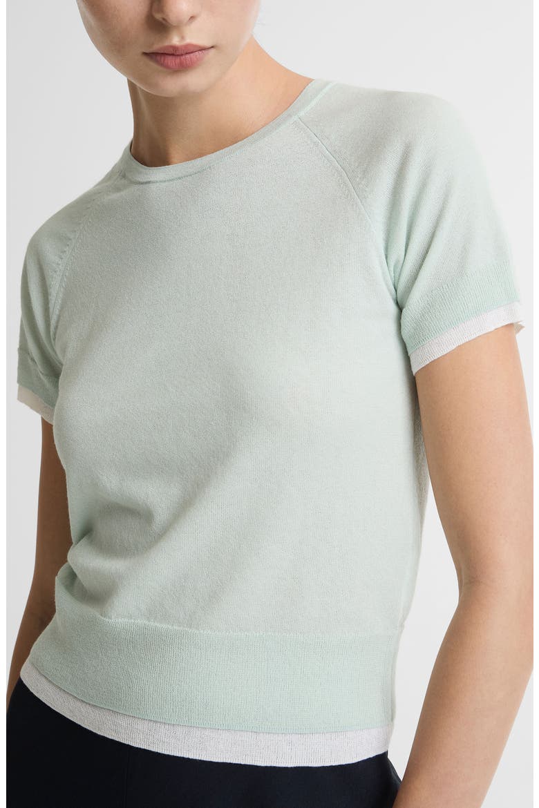 Double Layer Raglan Short Sleeve Sweater, Alternate, color, AQUA STONE/ OPTIC WHITE