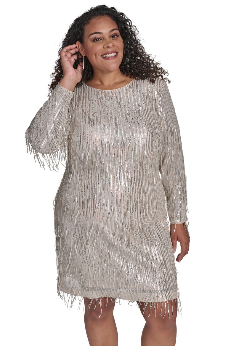 Sequin Fringe Cocktail Dress, Alternate, color, SIL
