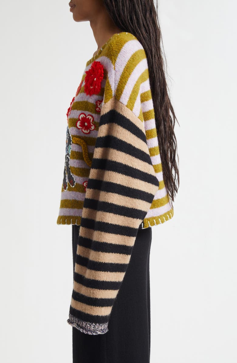 YanYan Fuzzy Horse Embroidered Wool Blend Sweater, Alternate, color, Lilac/ Olive