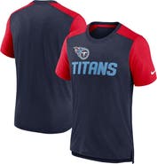 Nike Men's Nike Heathered Navy/Heathered Red Tennessee Titans Color Block Team Name T-Shirt