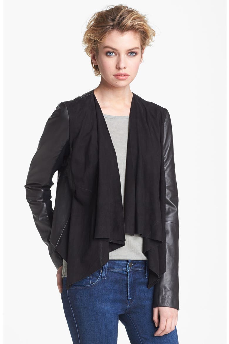 Hinge® Draped Suede & Leather Jacket, Main, color, BLACK