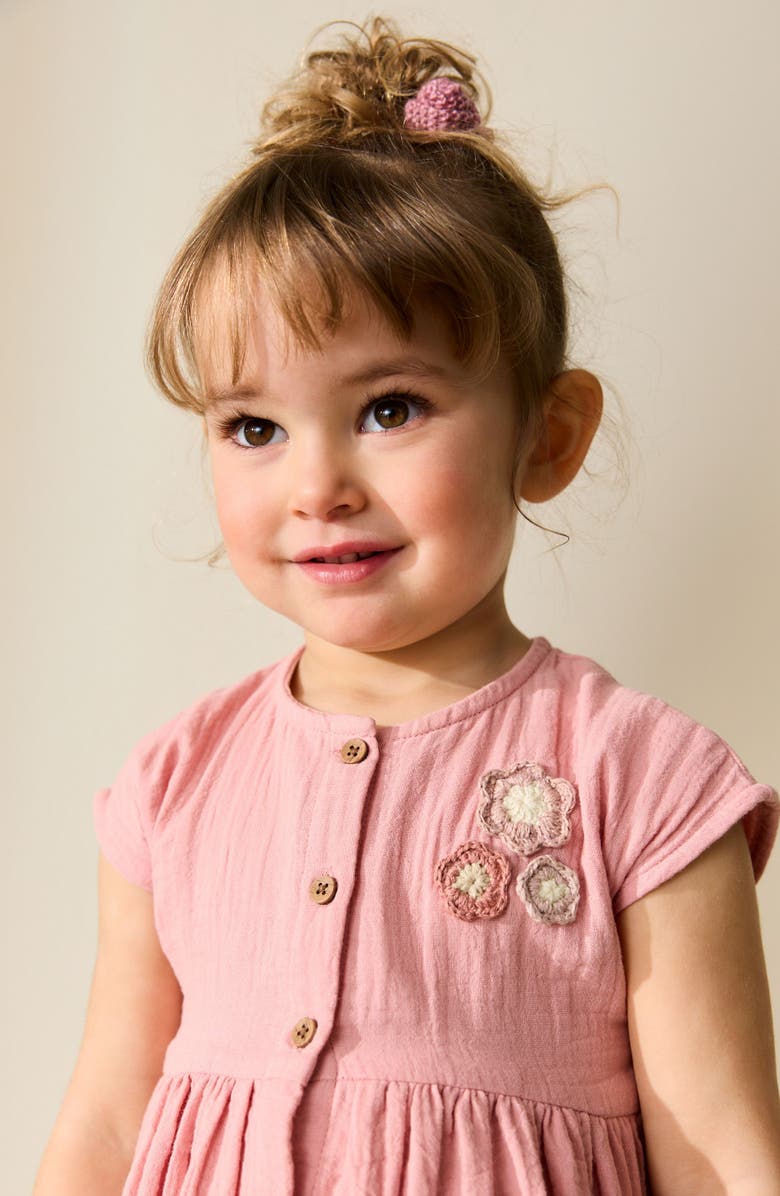 NEXT Kids' Floral Appliqué Cotton Dress, Alternate, color, Pink