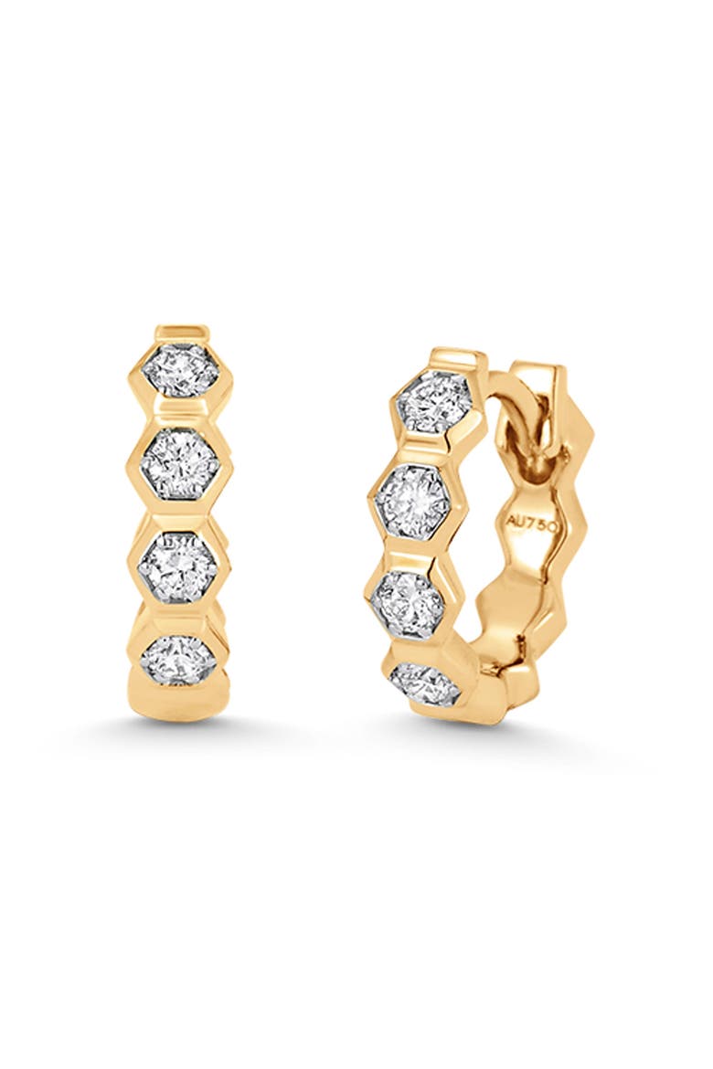 Honeycomb Huggie Hoop Earrings, Main, color, YELLOW GOLD/ DIAMOND