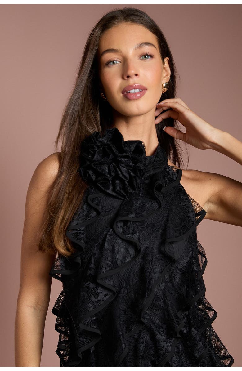 Coast Lace Frill Mini Dress, Alternate, color, Black