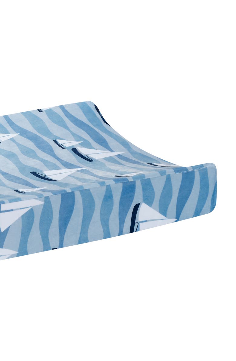 Lambs & Ivy Little Skipper Nautical Ocean Sailboat Soft Changing Pad Cover, Alternate, color, Blue