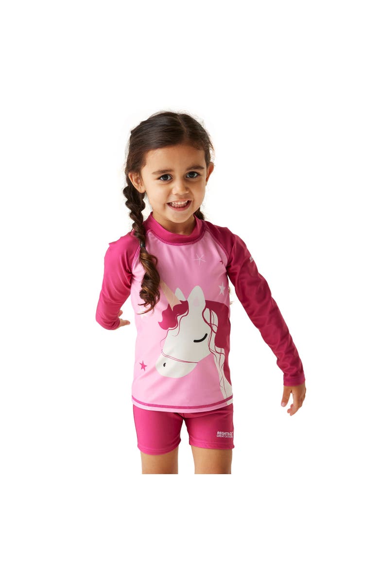 Childrens/Kids Luna The Unicorn Rash Guard, Alternate, color, Sweet Pink