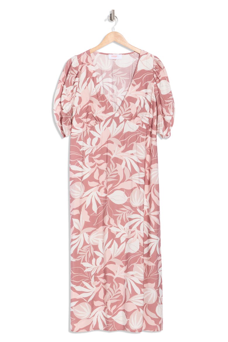 Floral Short Sleeve Empire Waist Midi Dress, Alternate, color, PINK