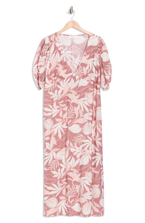 Floral Short Sleeve Empire Waist Midi Dress (Plus)