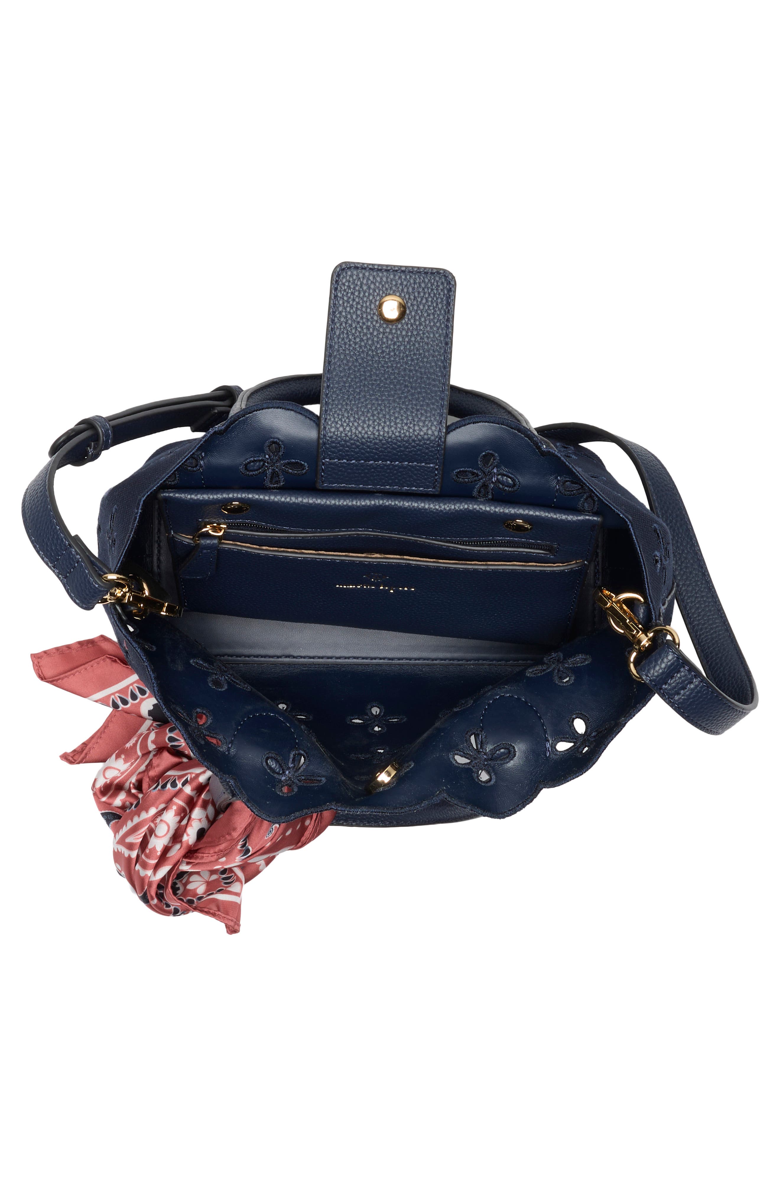 Eyelet Embroidered Denim Satchel, Alternate, color, NAVY / AMERICANA SCARF