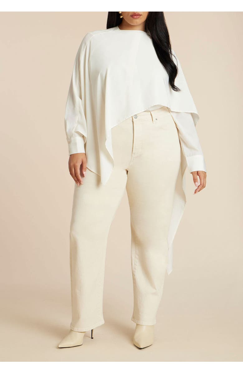 ELOQUII Button Up Top With Neck Cape, Alternate, color, Dew