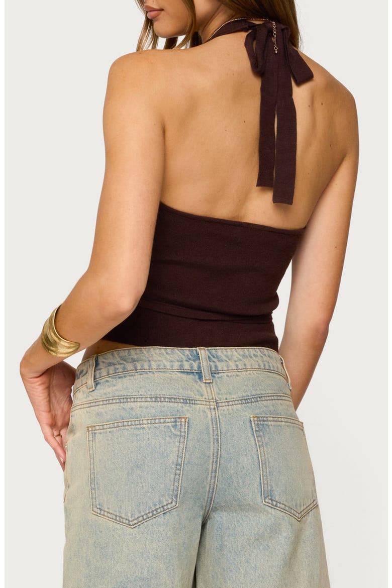 Kez Belted Knit Halter Top, Alternate, color, BROWN