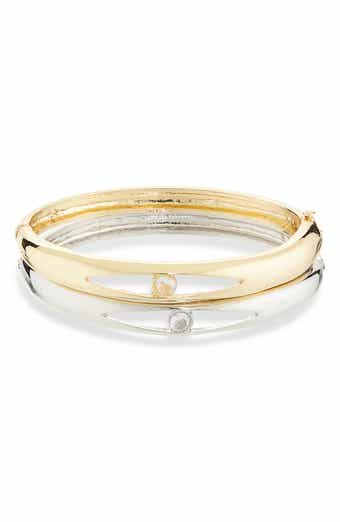 Tasha Set of 2 Two-Tone Crystal Evil Eye Bangle Bracelets