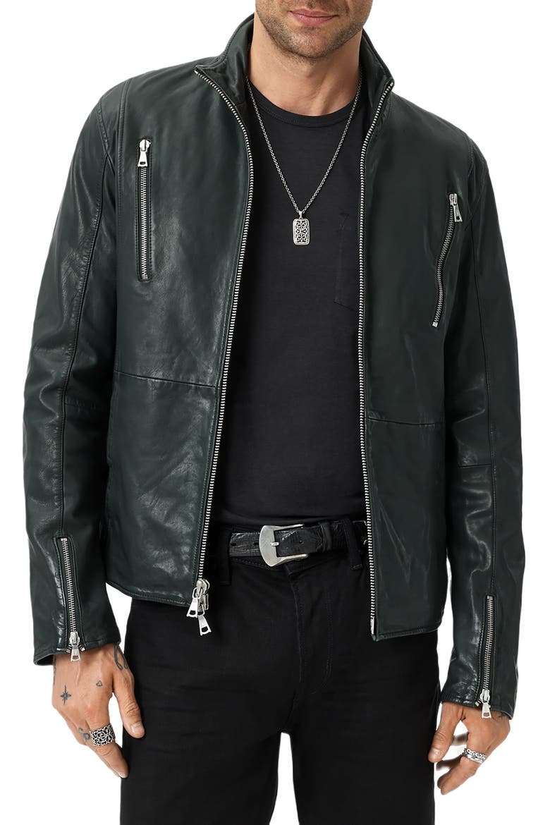 Jared Leather Racer Jacket, Alternate, color, SEAWEED