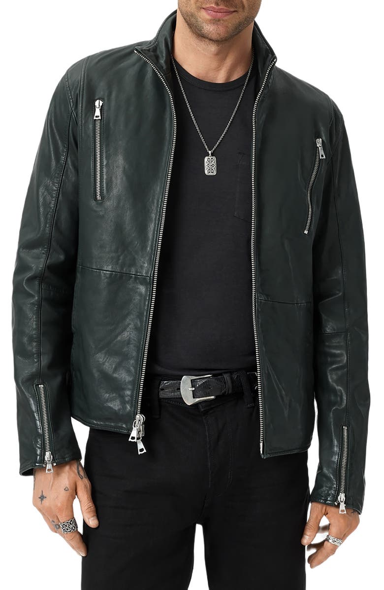 John Varvatos Jared Leather Racer Jacket, Alternate, color, Seaweed