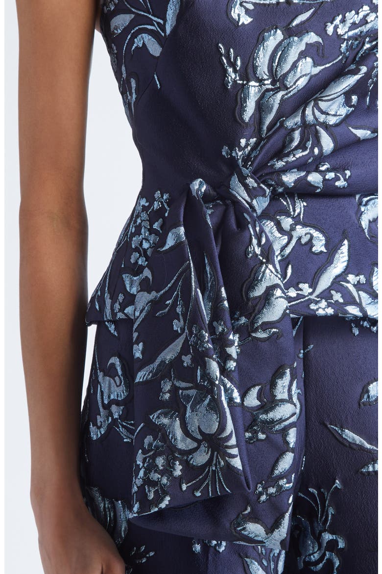 Metallic Floral Brocade Strapless Cascade Top, Alternate, color, NAVY