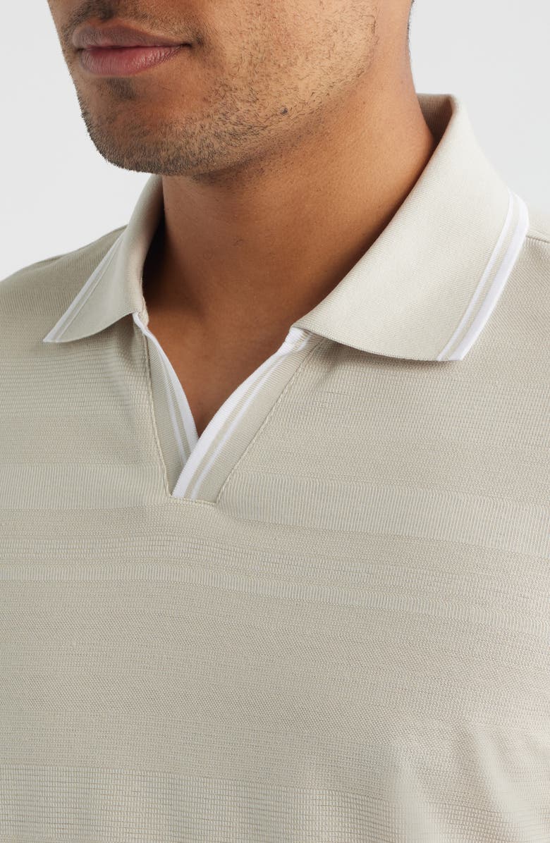 Bugatchi Textured Stripe Johnny Collar Polo, Alternate, color, Limestone