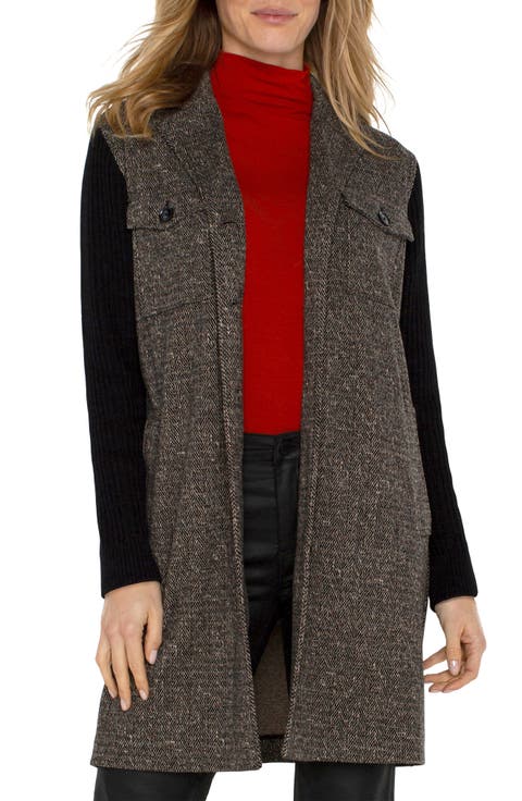 Herringbone Sleeveless Sweater Coat