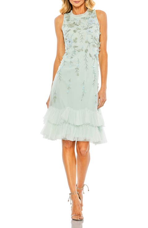 Women's Embellished Ruffle Tiered High Neck Floral Dress