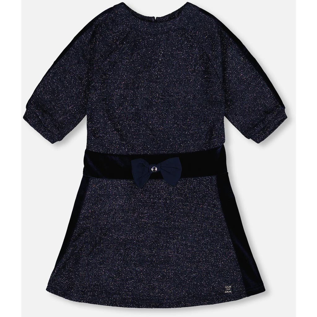 Deux Par Deux 3/4 Sleeve Lurex Dress In Black