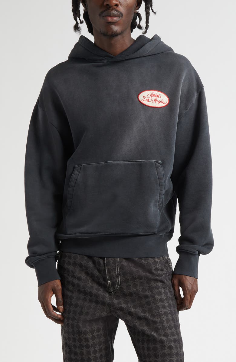 AMIRI Station Patch Oversize Hoodie, Main, color, Black
