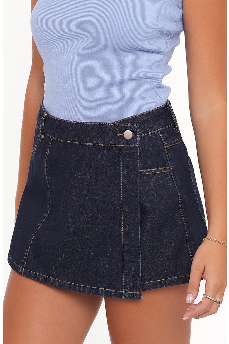 Evanna Denim Wrap Miniskort, Alternate, color, DARK WASH