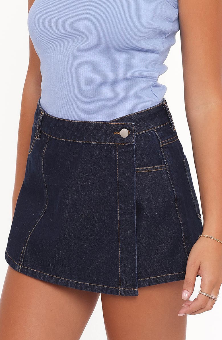 Petal & Pup Evanna Denim Wrap Miniskort, Alternate, color, Dark Wash