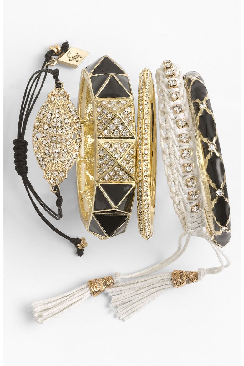Pyramid Stretch Bracelet, Alternate, color, BLACK/ GOLD
