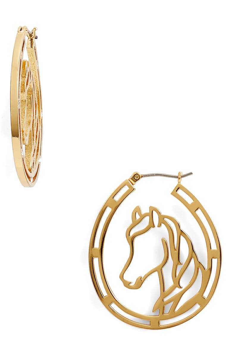 Kate Spade New York wild ones horse wire hoop earrings, Main, color,