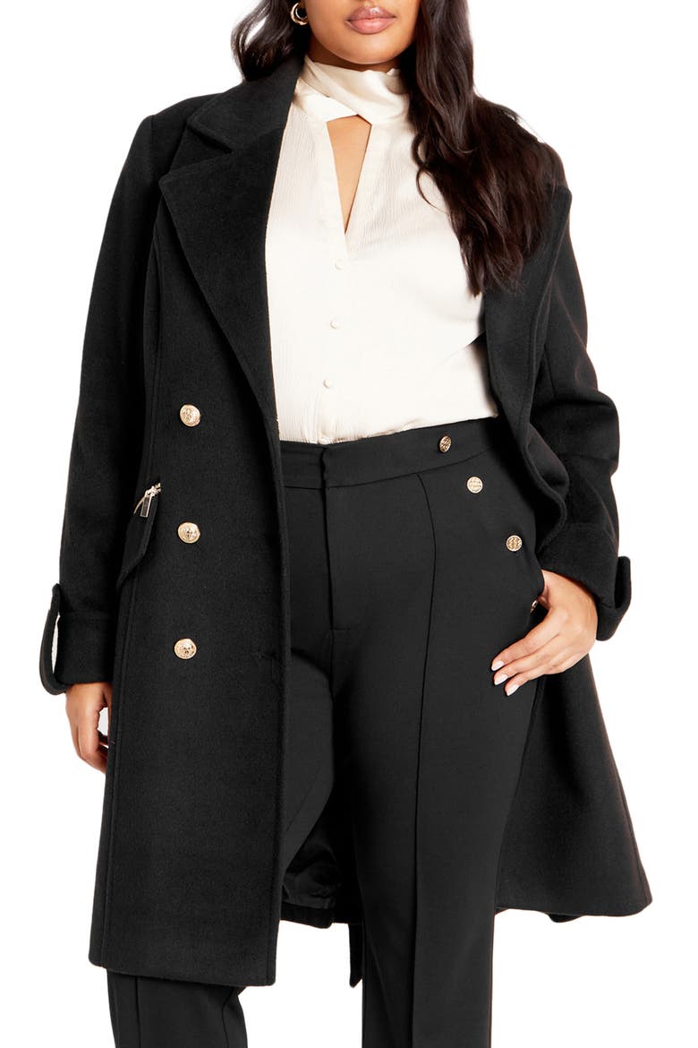 Maggie Belted Double Breasted Coat, Main, color, BLACK