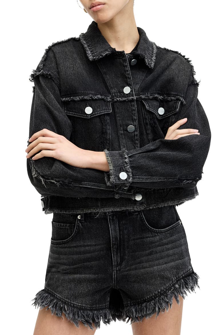 Astrid Frayed High Waist Denim Shorts, Alternate, color, WASHED BLACK