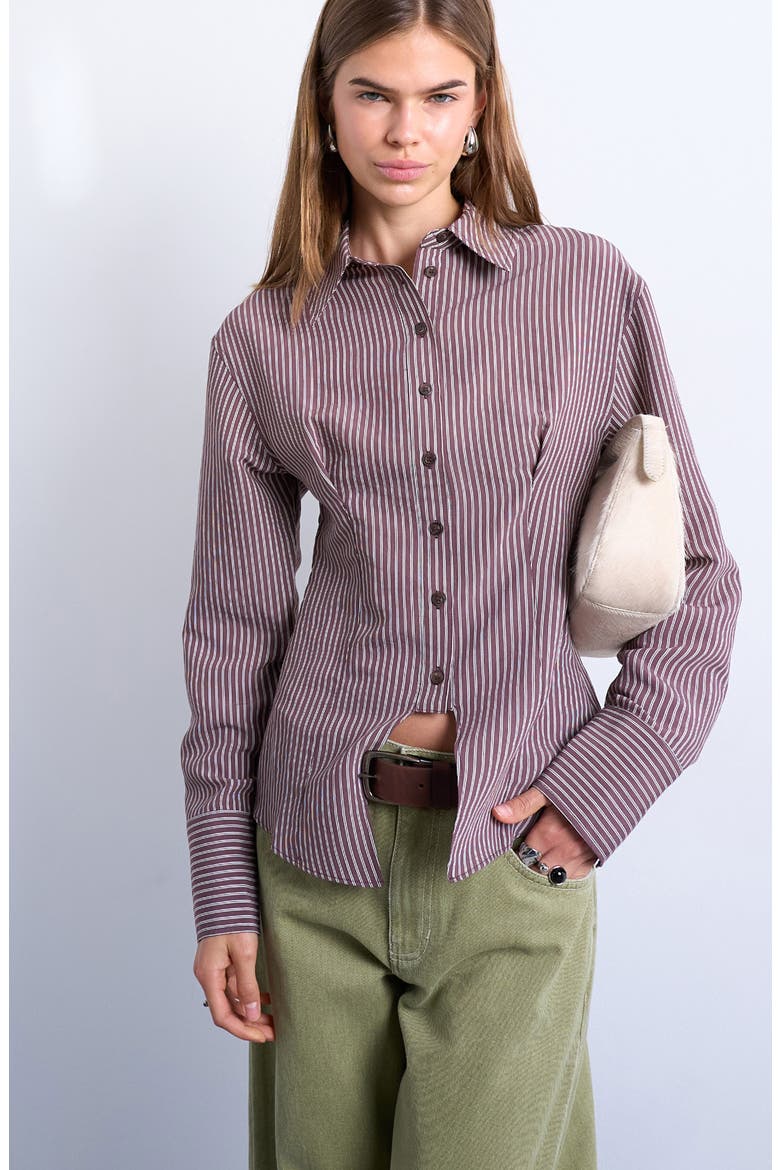Split Front Cotton Blend Button-Up Shirt, Main, color, BURGUNDY