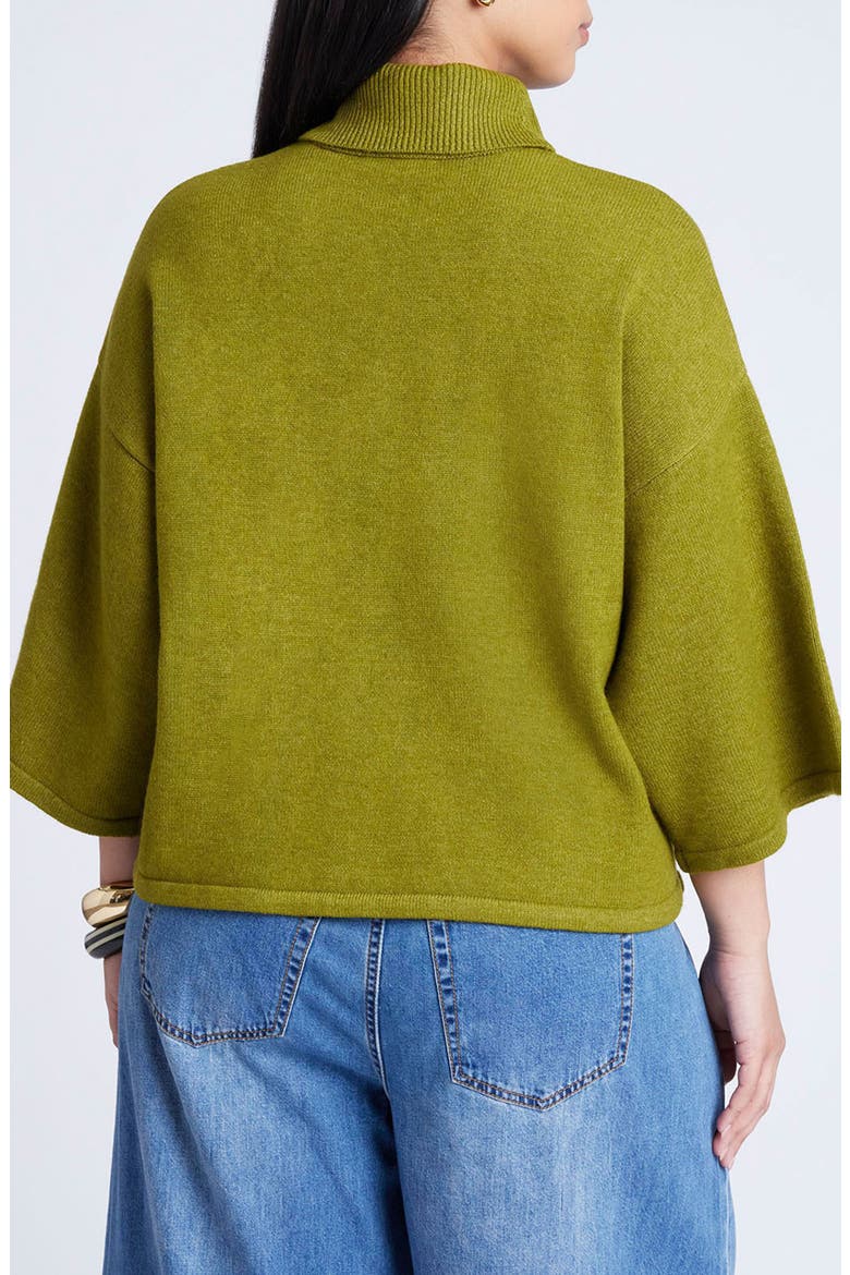 Boxy Three Quarter Sleeve Turtleneck, Alternate, color, CHARTREUSE