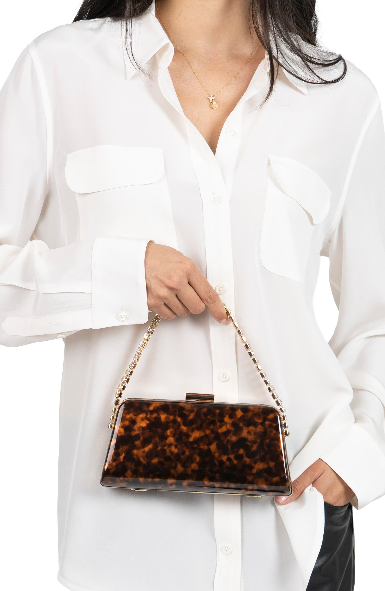 Darsie Faux Leather Frame Clutch, Alternate, color, TORTOISE