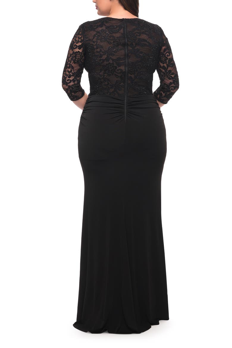 Jersey Plus Dress with Lace Sleeves and Back, Alternate, color, BLACK