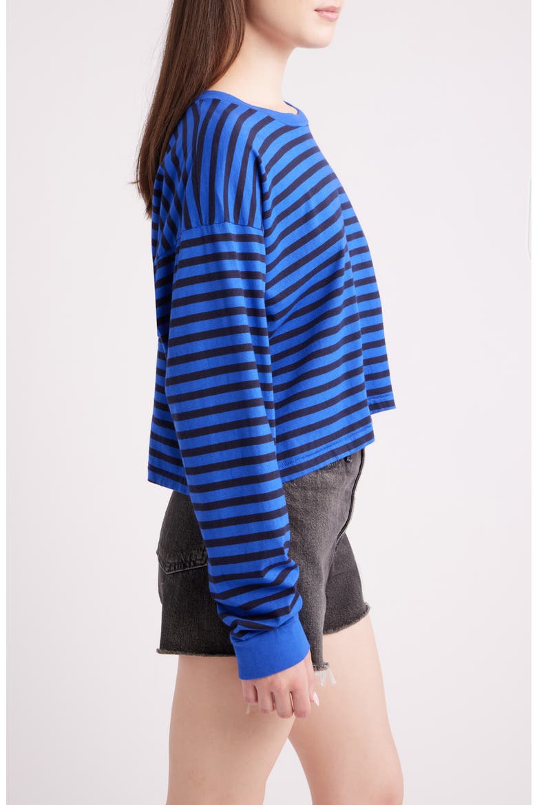 Meet n Greet Striped Long Sleeve Cropped T-Shirt, Alternate, color, ULTRA MARINE STRIPE