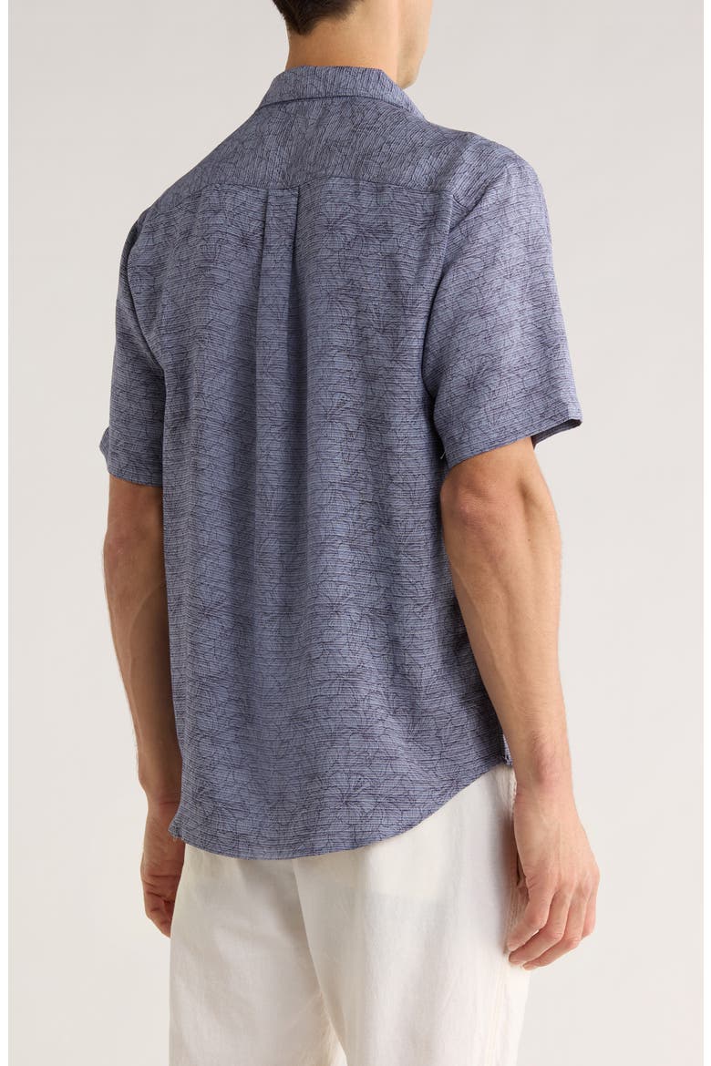 Etched Hibiscus Short Sleeve Button-Up Shirt, Alternate, color, ISLAND NAVY