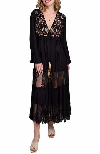 SAACHI Floral Embroidered Lace Long Sleeve Tiered Caftan