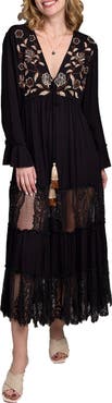 SAACHI Floral Embroidered Lace Long Sleeve Tiered Caftan