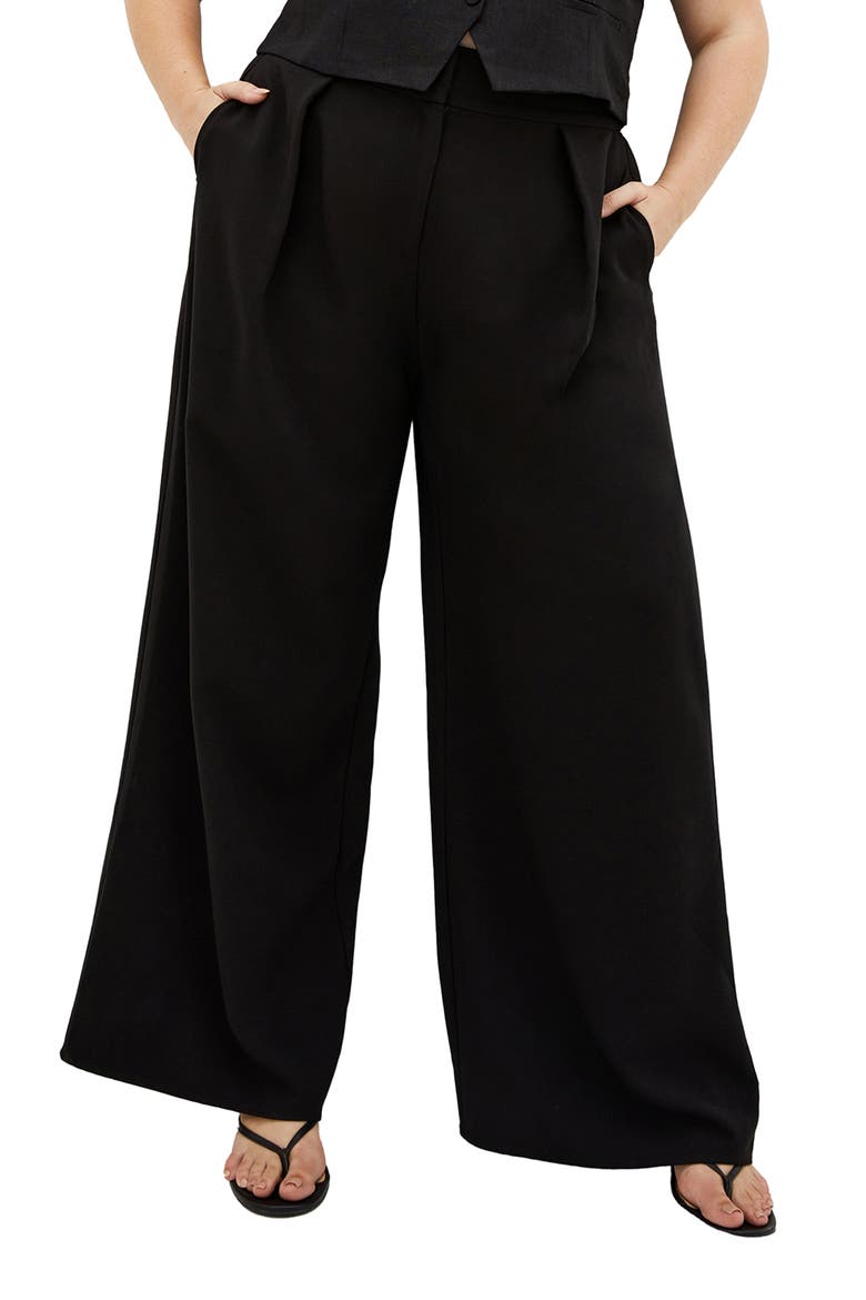 Dee Front Pleat Wide Leg Pants, Main, color, BLACK