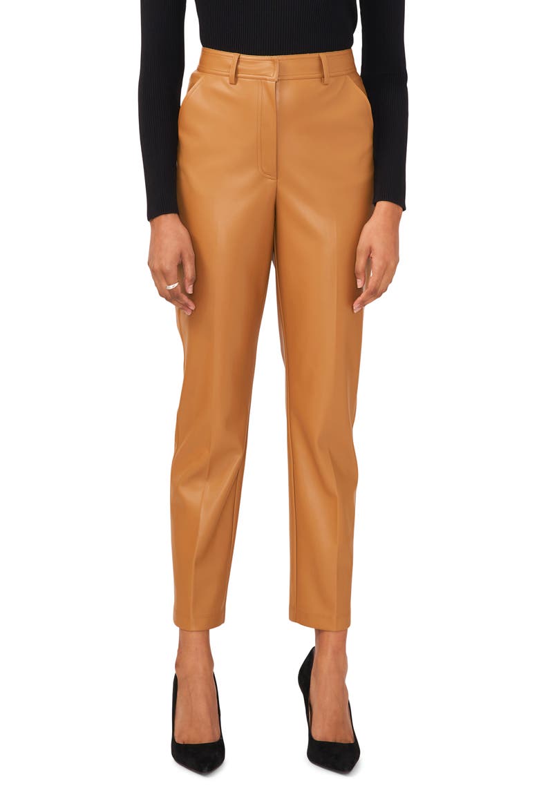 Straight Leg Faux Leather Trousers, Main, color, DESERT CAMEL