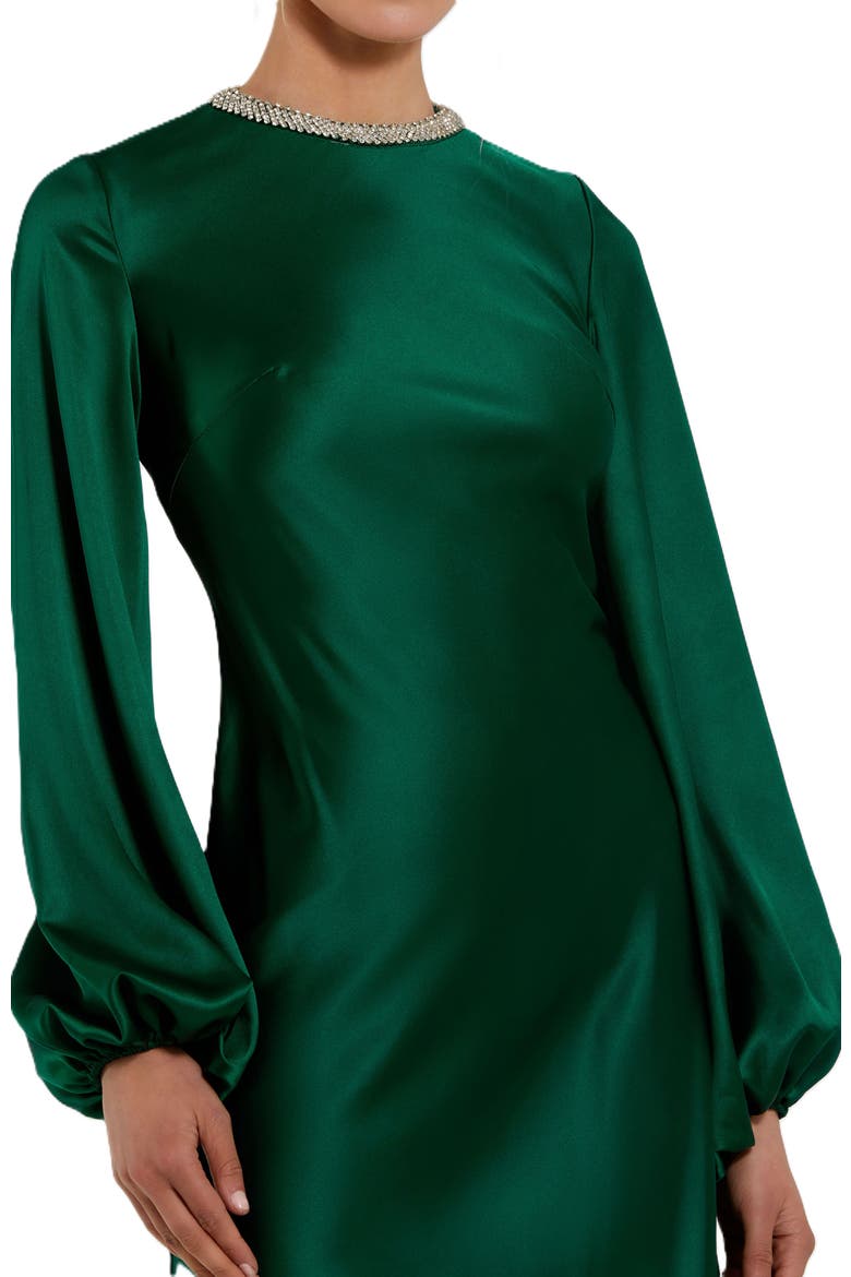 Women's Crystal Embellished High Neck Satin Maxi Dress, Alternate, color, Emerald