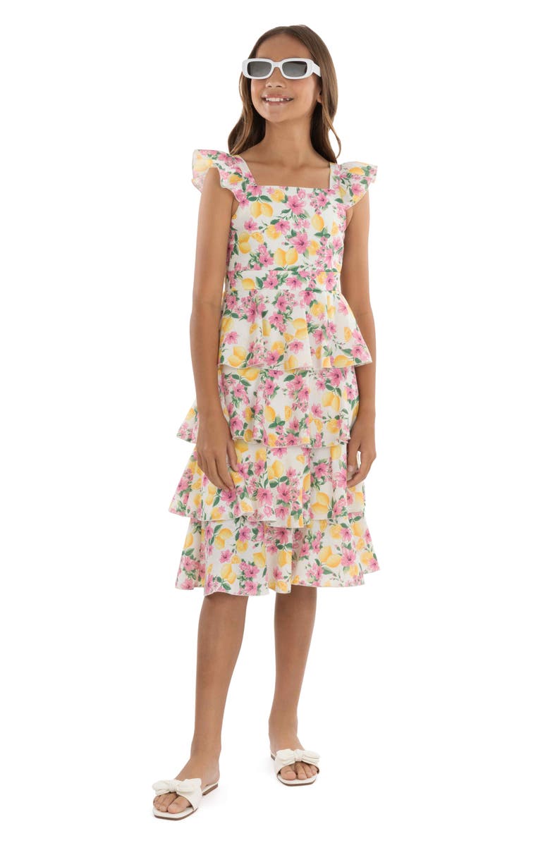 Speechless Kids' Floral Tiered Maxi Dress & Sunglasses Set, Alternate, color, Ivory/Pink Jm