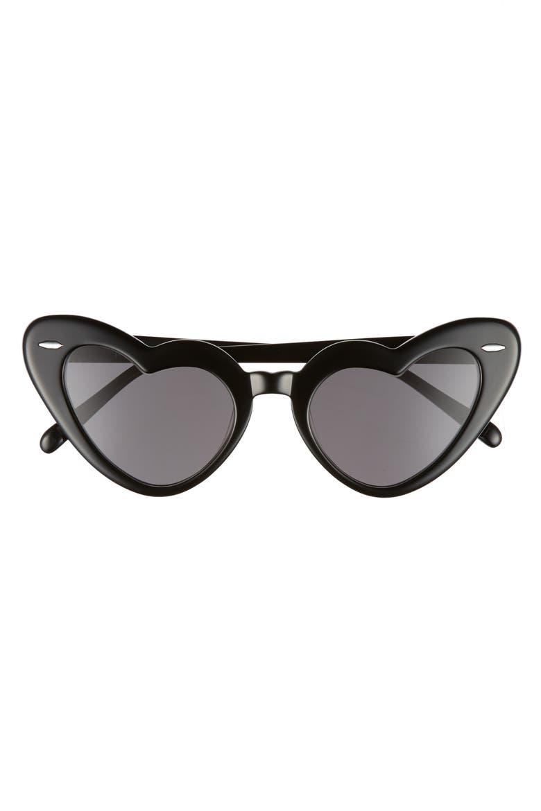 J'adore 46mm Heart Sunglasses, Alternate, color, BLACK