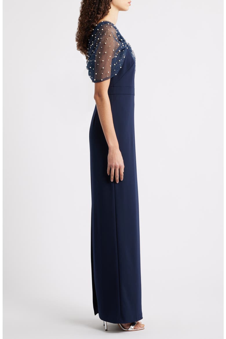 Faux Pearl Mesh Detail Gown, Alternate, color, NAVY