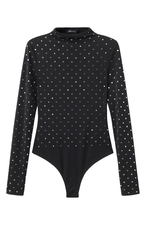 Mango Crystal Embellished Long Sleeve Bodysuit In Black